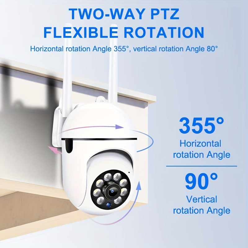 A 1440P Wi-Fi Smart Home Security Camera - 355° Pan-Tilt-Zoom, Color Night Vision, Two-Way Audio, Pet Motion Tracking, Indoor/Outdoor, Wireless, Motion Detection, Real-Time App Viewing, Two-Way Communication - Easy to Instal