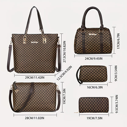 Fashion 6pcs Women's handbag set, geometric pattern, urban theme, zipper closure, polyester lining, edge paint.