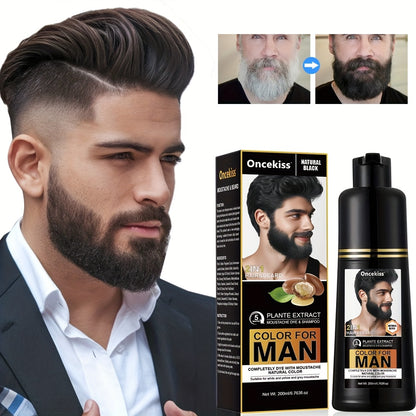 200ml Beard Hair Dye Shampoo for Men, Semi-permanent Hair Dye Shampoo 2in 1 Care Hair Dye to Cover Gray Beard And Hair, Available in Black and Brown