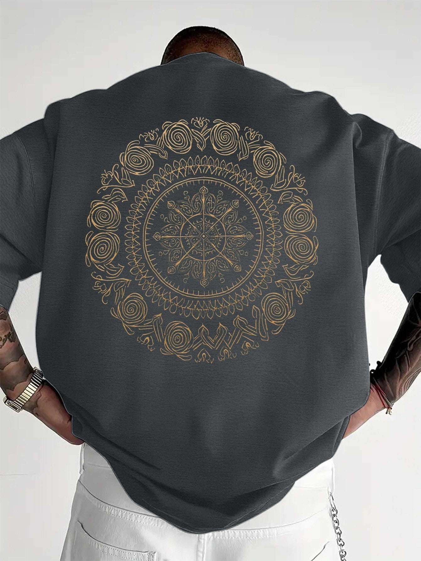 Men'S Golden Mandala Graphic T-Shirt - Breathable Moisture-Wicking Short Sleeve Tee for Summer, Casual Comfort Fit with Intricate Design, Summer Casual Wear | Mandala Print Top | Comfortable Fit Shirt