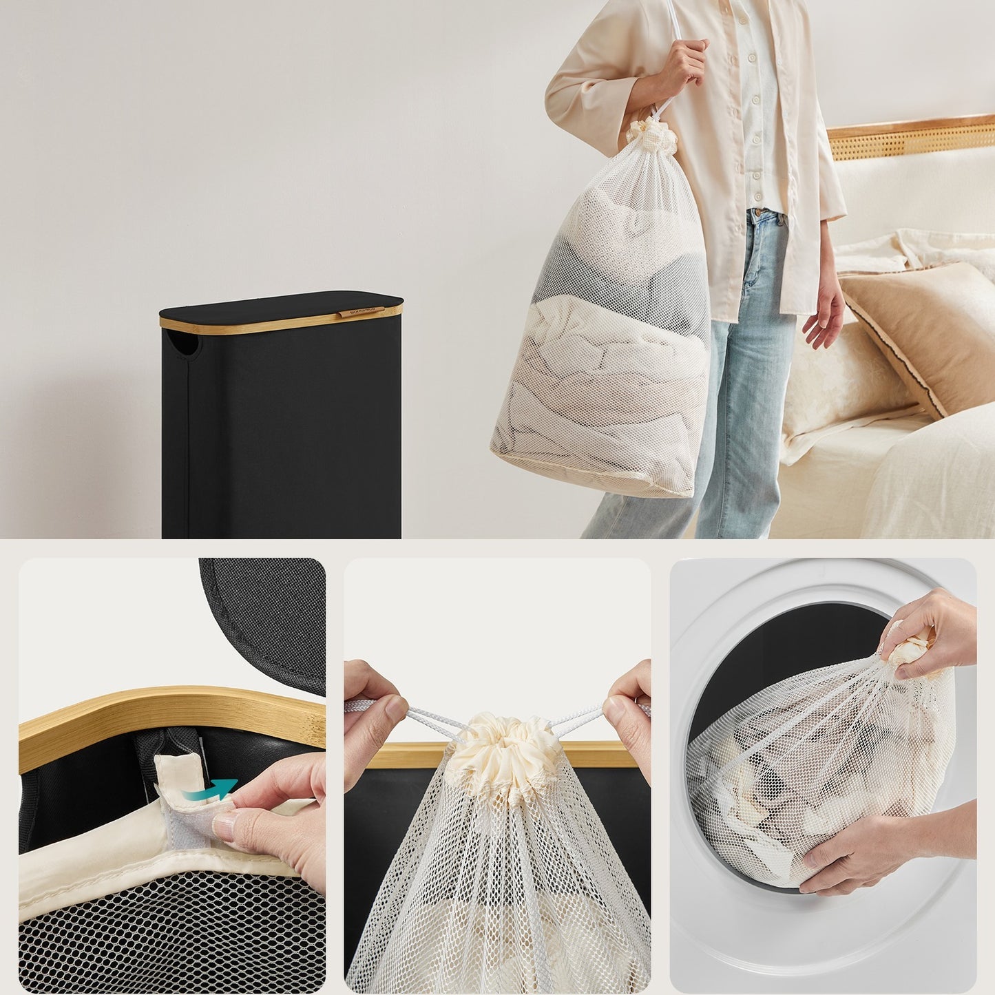 Laundry Basket, Laundry Collector with Lid, 65 L, Removable Laundry Bag, Oxford Fabric, Foldable