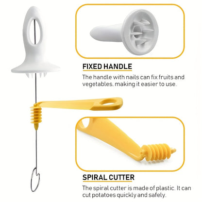 1 set of manual vegetable spiralizer, grater, peeler, slicer, potato spiral cutter, tornado potato chip maker, and fancy French fry tool