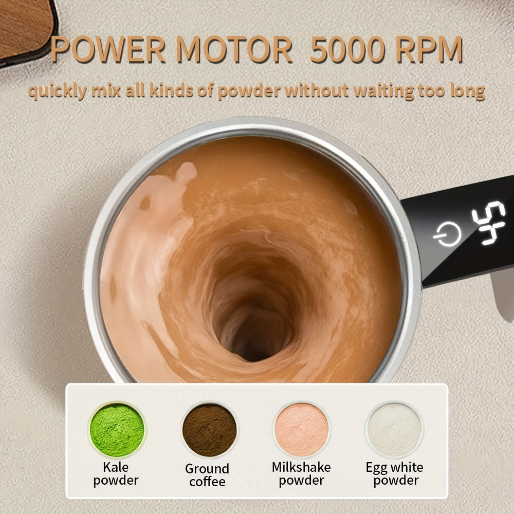 [Rechargeable Self-Stirring Coffee Mug] Fri Life Rechargeable Self-Stirring Coffee Mug with Temperature Display, USB Charging, Sealed Travel Tumbler for Milk, Chocolate, Mocha,Stainless steel liner,Auto Power Off-Heat Preserv