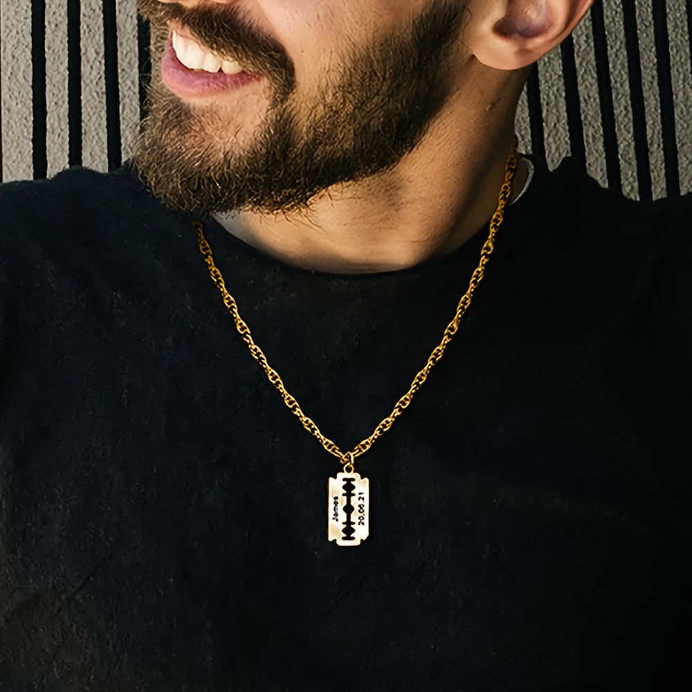 Custom 18K Gold Plated 18K Gold Plated-Plated Razor Blade Pendant Necklace, a Personalized Accessory for Men, Made of 304L 304L 304L Stainless Steel Suitable for Everyday Wear, a Unique Gift for Him for Birthdays, Holidays, W