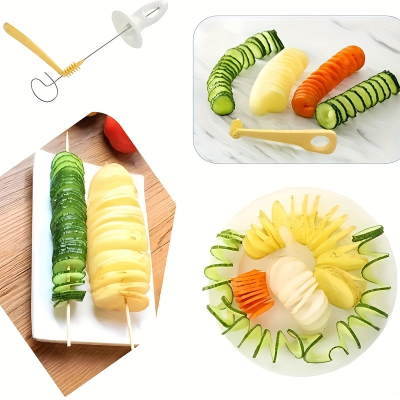 1 set of manual vegetable spiralizer, grater, peeler, slicer, potato spiral cutter, tornado potato chip maker, and fancy French fry tool