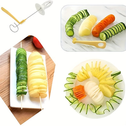 1 set of manual vegetable spiralizer, grater, peeler, slicer, potato spiral cutter, tornado potato chip maker, and fancy French fry tool