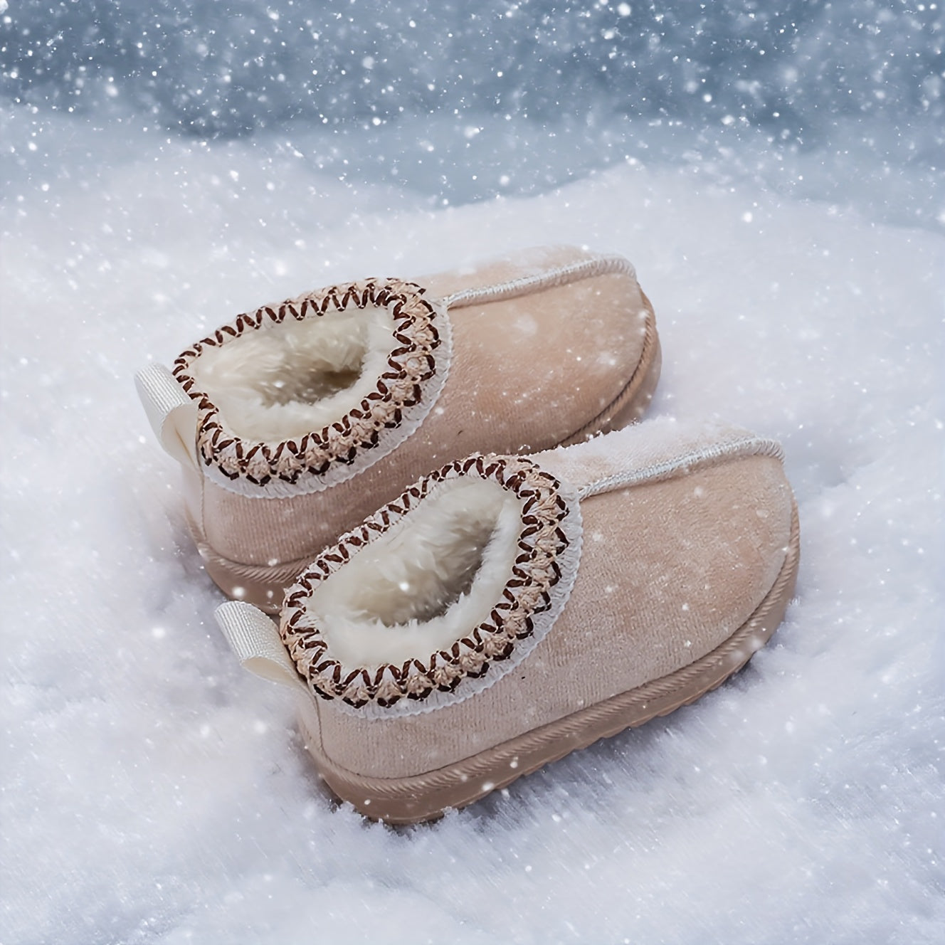 Girls' Winter Snow Boots with Plush Faux Fur Collar & Non-Slip Rubber Sole - Soft Fabric Upper, Mid-Calf Height, Round Toe Design for Outdoor Hiking, Casual Wear - Cozy Warm Slip-On Boots for Youngsters & Youngsters (Autumn/W