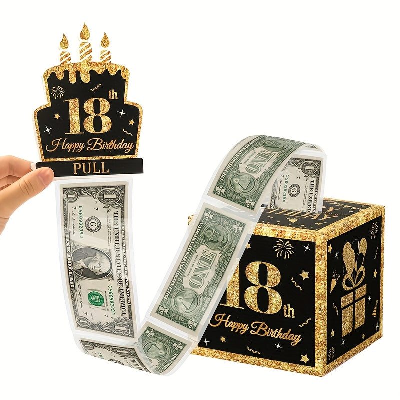 1 Set,Happy 18th Birthday Banknote Box,Birthday Paper Gift Box for Cash,18 Years Old Surprise Money Gift Boxes with Pull Out,Happy Birthday Party Decoration,Adults Birthday Party Supplies,Party Packs
