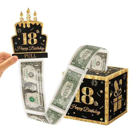 1 Set,Happy 18th Birthday Banknote Box,Birthday Paper Gift Box for Cash,18 Years Old Surprise Money Gift Boxes with Pull Out,Happy Birthday Party Decoration,Adults Birthday Party Supplies,Party Packs