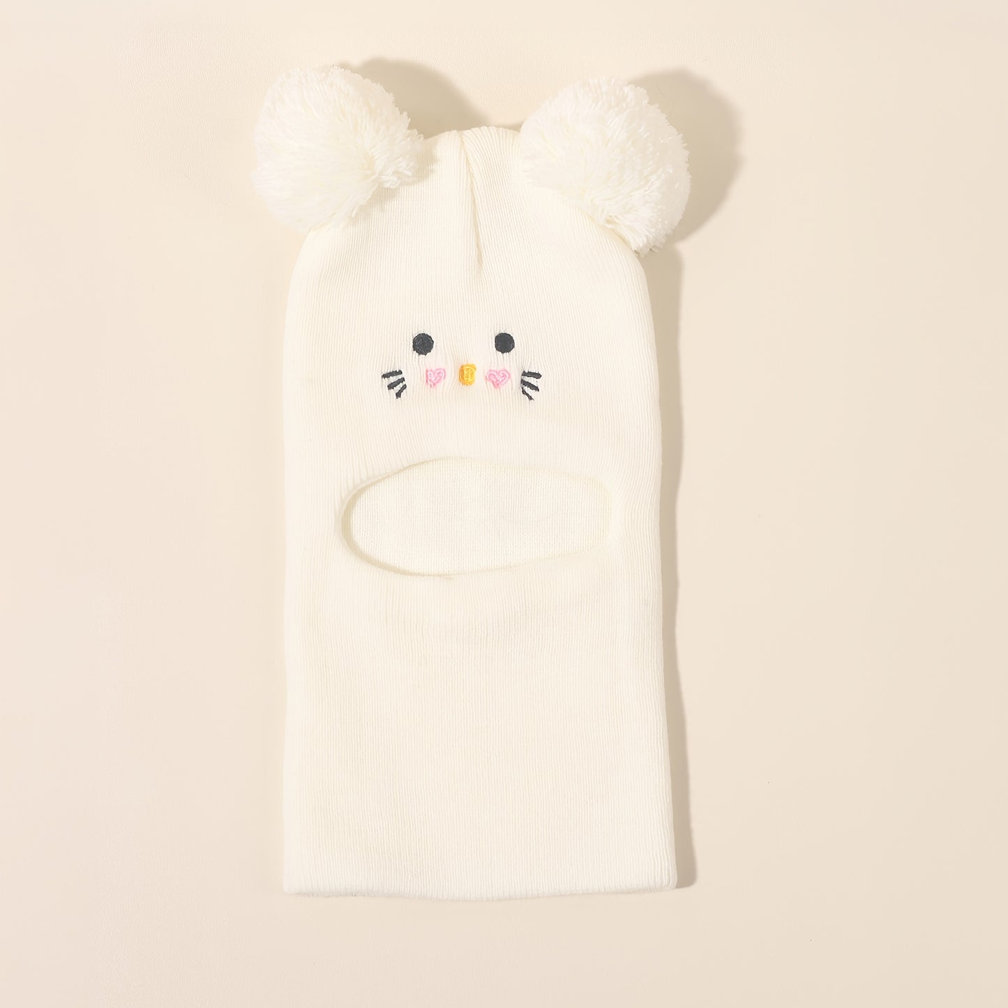 Knit Balaclava Beanie and Neck Warmer hat,cat Embroidery, Stretch Fit, Suitable for 0-3 Years Old, Daily and Casual Wear, Birthday, Holiday Party, Autumn and Winter, Christmas, Halloween