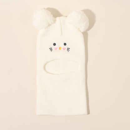 Knit Balaclava Beanie and Neck Warmer hat,cat Embroidery, Stretch Fit, Suitable for 0-3 Years Old, Daily and Casual Wear, Birthday, Holiday Party, Autumn and Winter, Christmas, Halloween