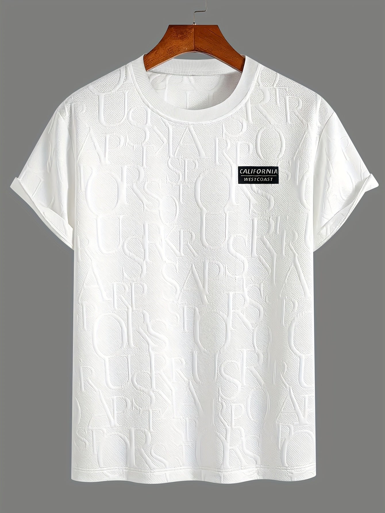 Men's Summer Casual Short Sleeve T-Shirt - Relaxed Fit Round Neck with Vertical Letter Print & Elastic Cuffs, Breathable Fabric for Daily Wear, Commuting & Outdoor Activities, Shirts for Summer