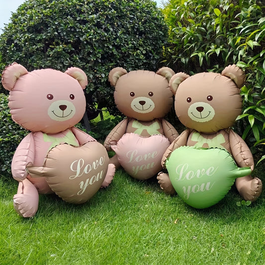1pc 42-inch Instagrammable Heart-Hugging Teddy Bear Balloons with "I Love You" Signs - Pink & Brown Wedding, Valentine’s Day Decorations, Bridal Shower, Birthday Party Supplies - No Electricity Needed