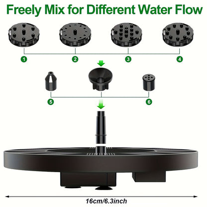 High-quality solar fountain pump with 6 replaceable nozzles - suitable for bird baths, gardens, ponds, fish tanks, aquariums, and outdoor landscape decoration, floating design for easy maintenance, garden gift!