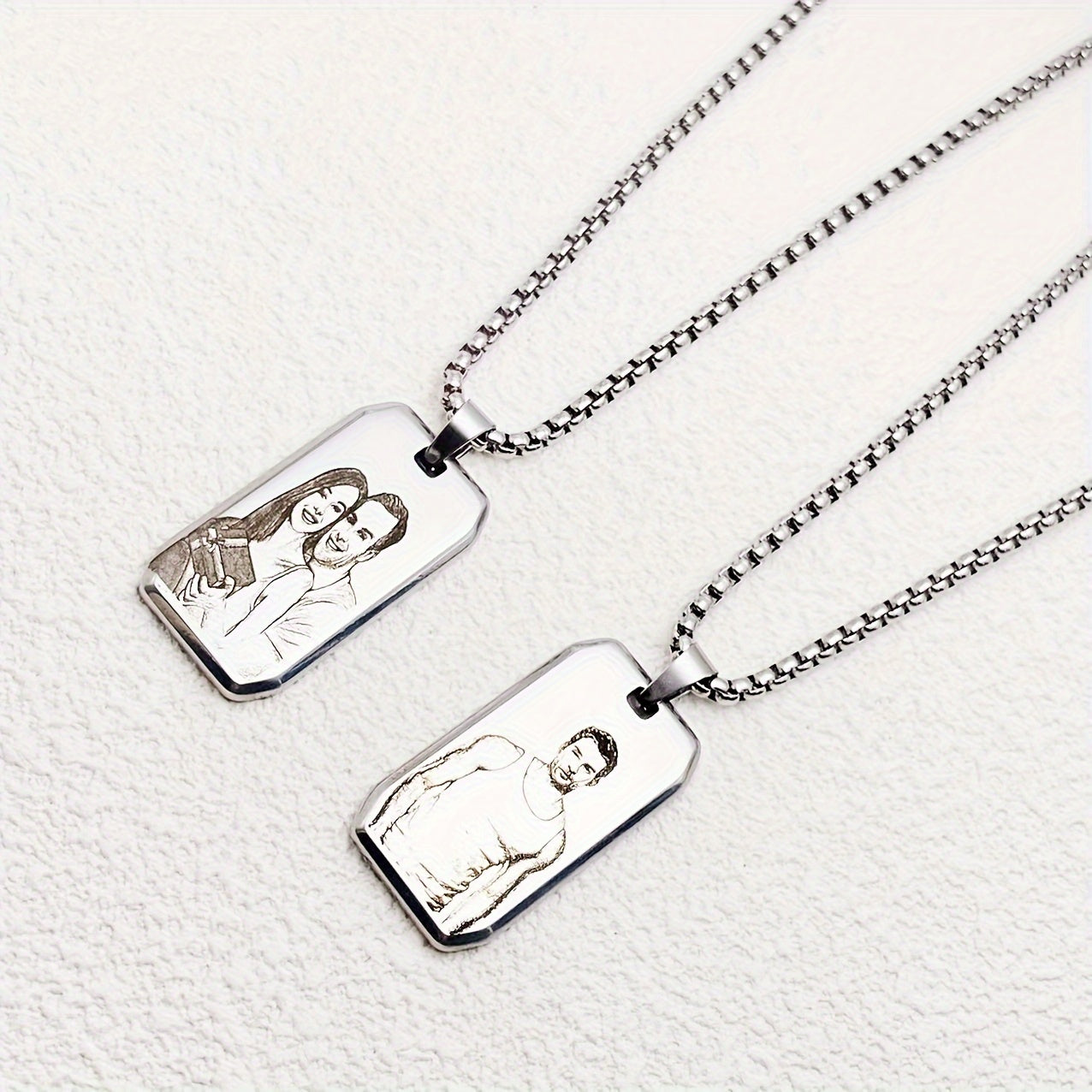 Customized Item: A Men's Square Pendant Necklace That Can Be Engraved With A Picture, Personalized Custom Engraving Of Characters/logos/patterns On The Necklace, A Cute And Simple Accessory For Daily Wear, Suitable For Both M