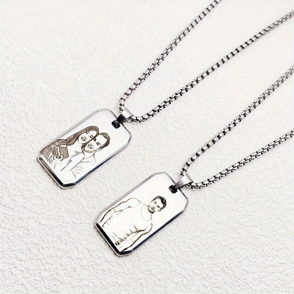 Customized Item: A Men's Square Pendant Necklace That Can Be Engraved With A Picture, Personalized Custom Engraving Of Characters/logos/patterns On The Necklace, A Cute And Simple Accessory For Daily Wear, Suitable For Both M