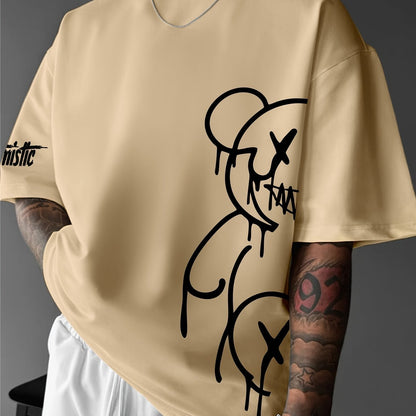 Men'S Casual Street Style Graphic T-Shirt - White with Black Abstract Design, Loose Fit, Short Sleeve, Round Neck, Summer Streetwear, Streetwear Tshirt | Street Style Shirt | Slight Stretch Fabric