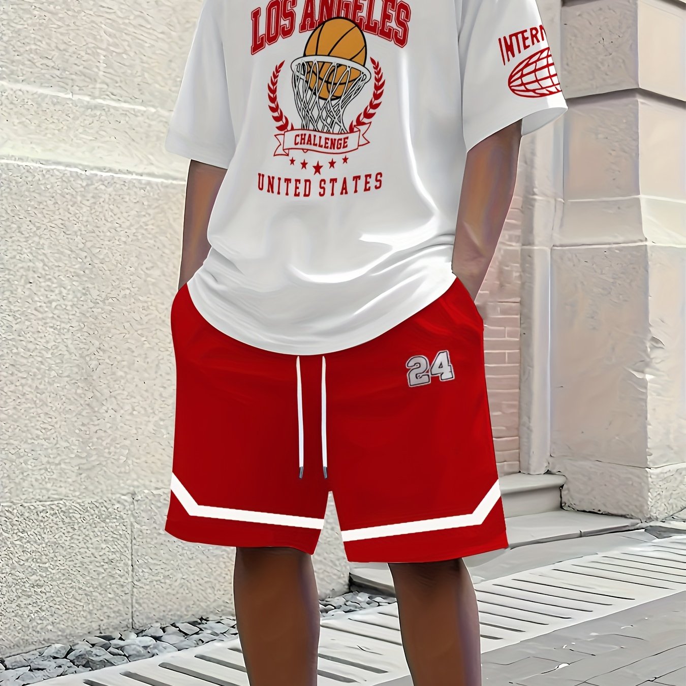 2pcs Men'S Summer Basketball Training Running Suit, Basketball Short Sleeve T-Shirt and 24 Shorts Set