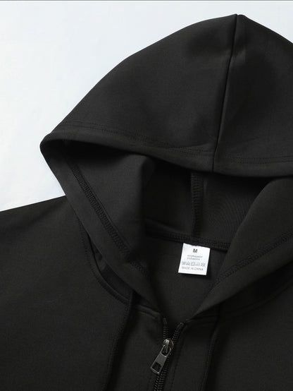Men'S Casual Hooded Jacket with "RAW" Graphic Print - Light Gray Zip-Up Coat, Polyester Lining, Regular Fit, Front Pockets, Casual Outerwear | Trendy Casual Jacket | Polyester Lined Interior