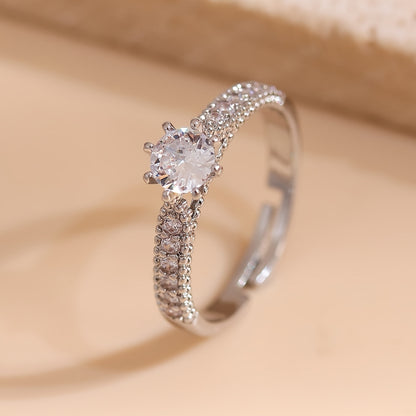 A Single Ring For Women With A Cool And Elegant Style, Light Luxury, High-end, Simple, And With A Touch Of Copper Inlay And Synthetic Zirconia.