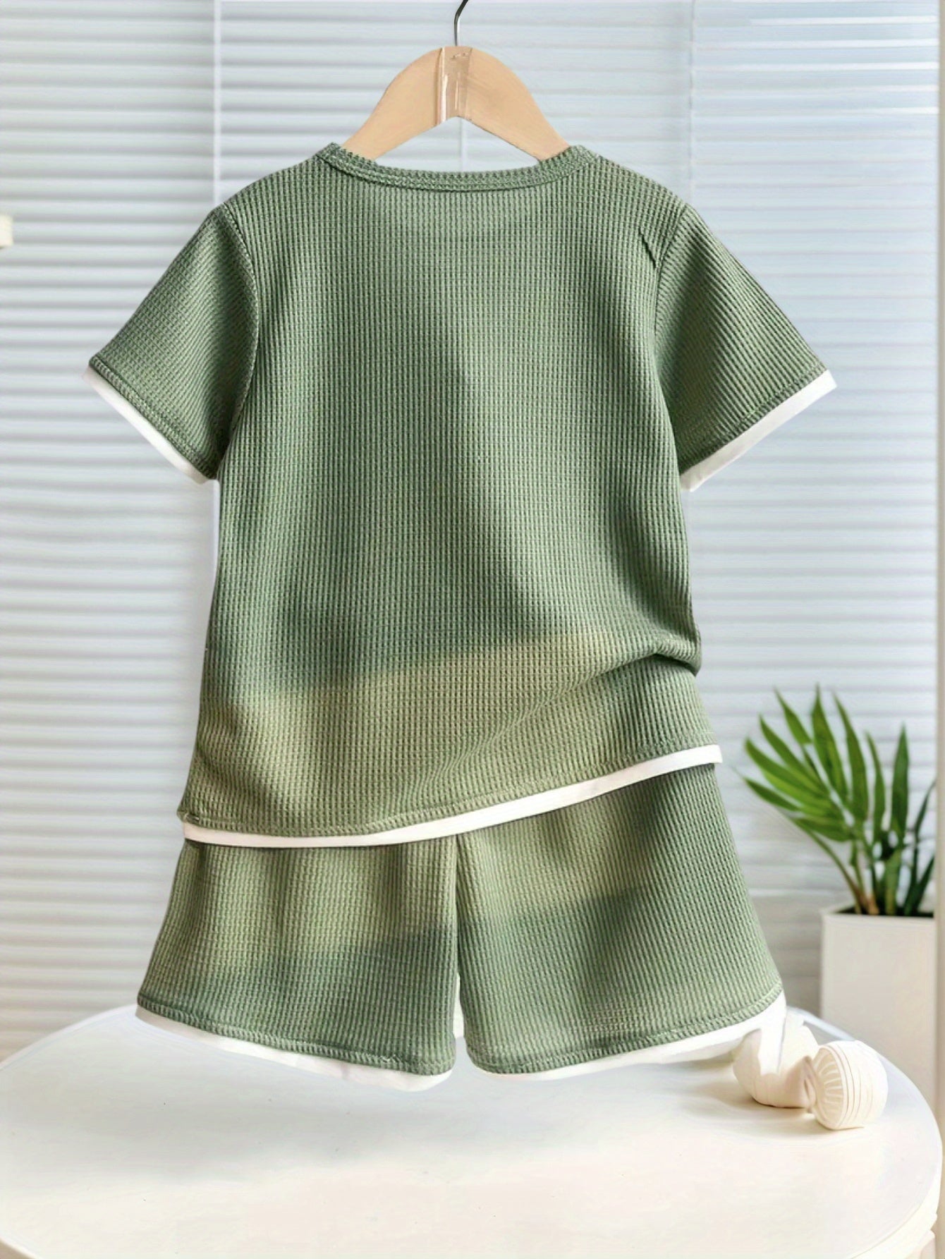 Summer Boys' Fashion Waffle Shorts Set - Classic Wear Best Style 1979 Kids Cute Short Sleeve T-Shirt & Shorts Casual Outfit TH004, Perfect for Outdoor