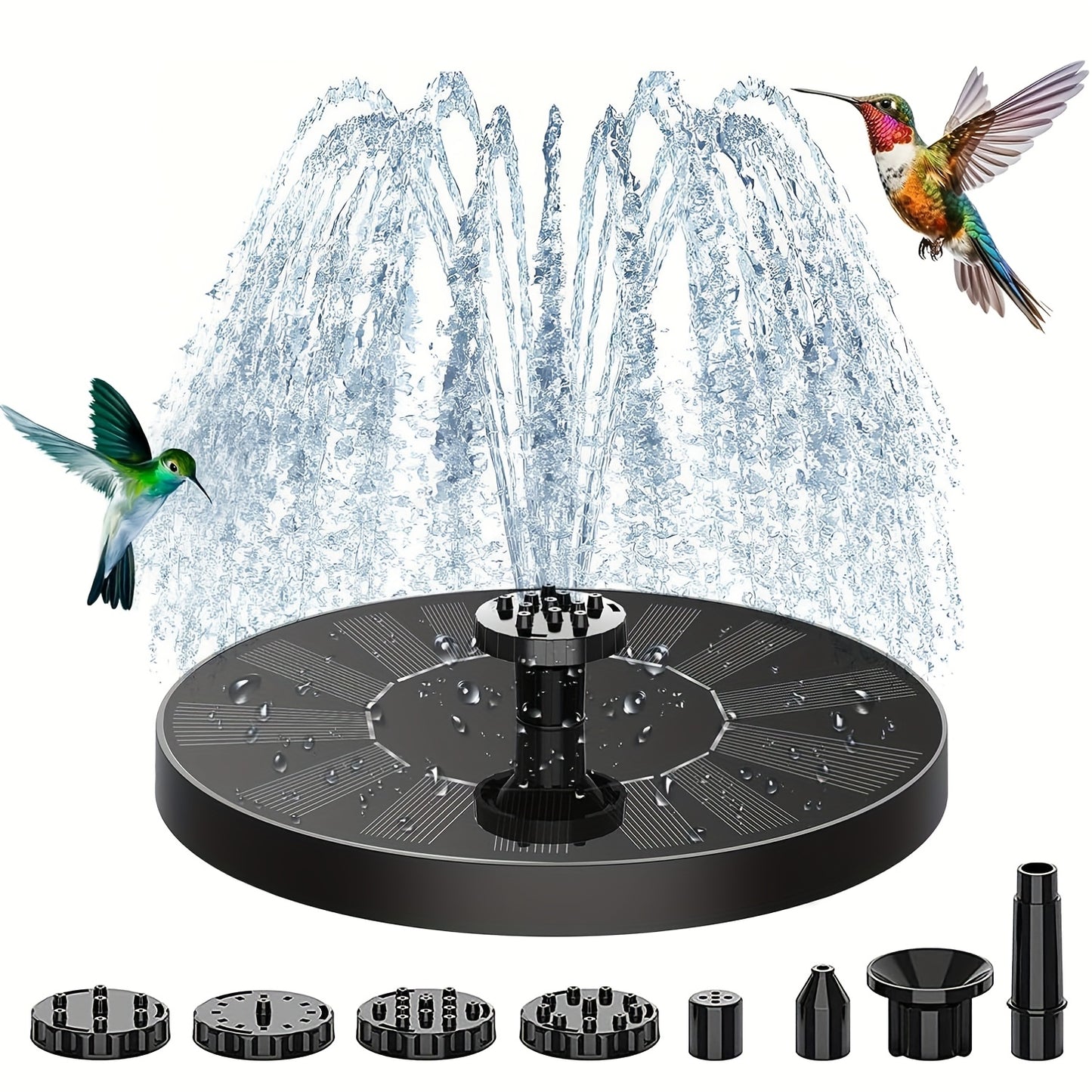 High-quality solar fountain pump with 6 replaceable nozzles - suitable for bird baths, gardens, ponds, fish tanks, aquariums, and outdoor landscape decoration, floating design for easy maintenance, garden gift!
