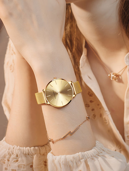New Arrival 1pc Fashionable 's Rose Golden Watch, Golden & Silvery Stainless Steel Mesh Strap, Gorgeous Quartz Watch, Suitable for Daily Vacation Banquet Wear, Comes with Black Exquisite Box and Also Suitable as Gift - Girlfr