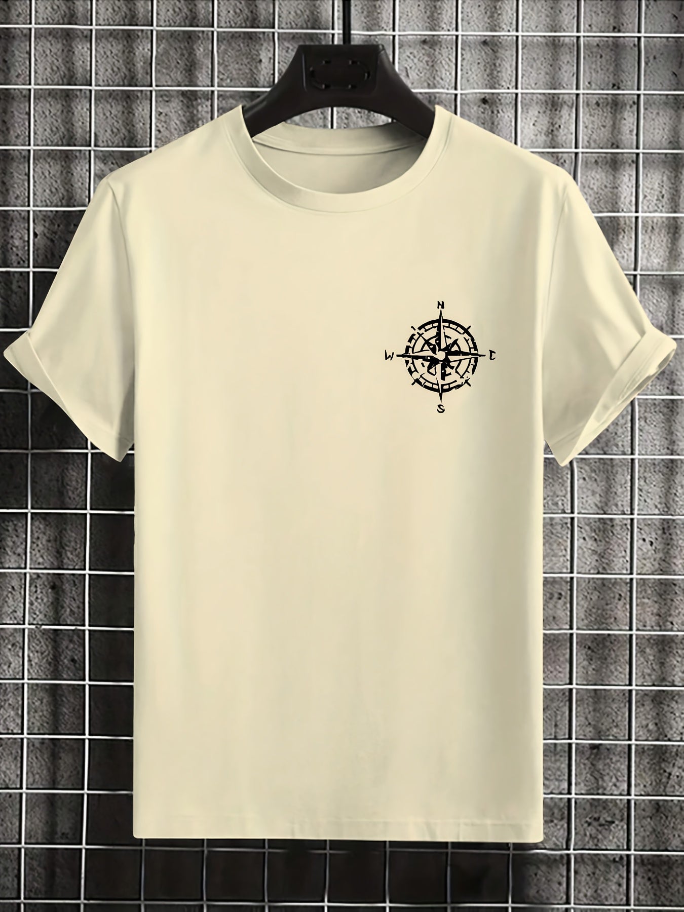 Men'S Summer Short Sleeve T-Shirt with Bold Eagle & Compass Print - Light Blue Casual Round Neck Tee, Comfortable Stretch Fabric for Casual Attire, Everyday Tshirt | Bold Graphic Tee | Comfortable Fit