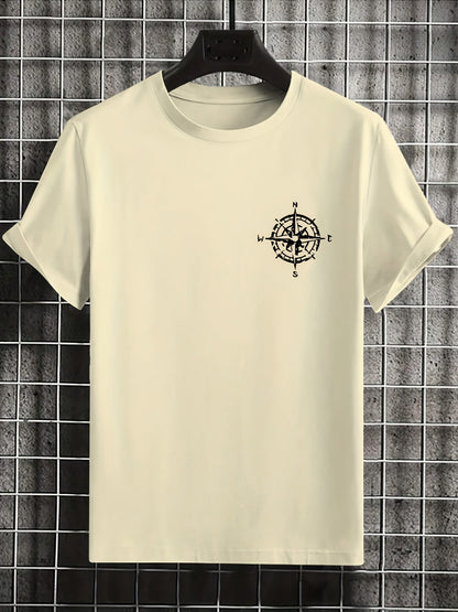 Men'S Summer Short Sleeve T-Shirt with Bold Eagle & Compass Print - Light Blue Casual Round Neck Tee, Comfortable Stretch Fabric for Casual Attire, Everyday Tshirt | Bold Graphic Tee | Comfortable Fit
