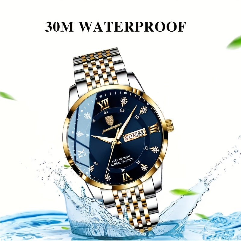 Men'S Luxury Casual Waterproof Luminous Calendar Round Pointer Quartz Watch