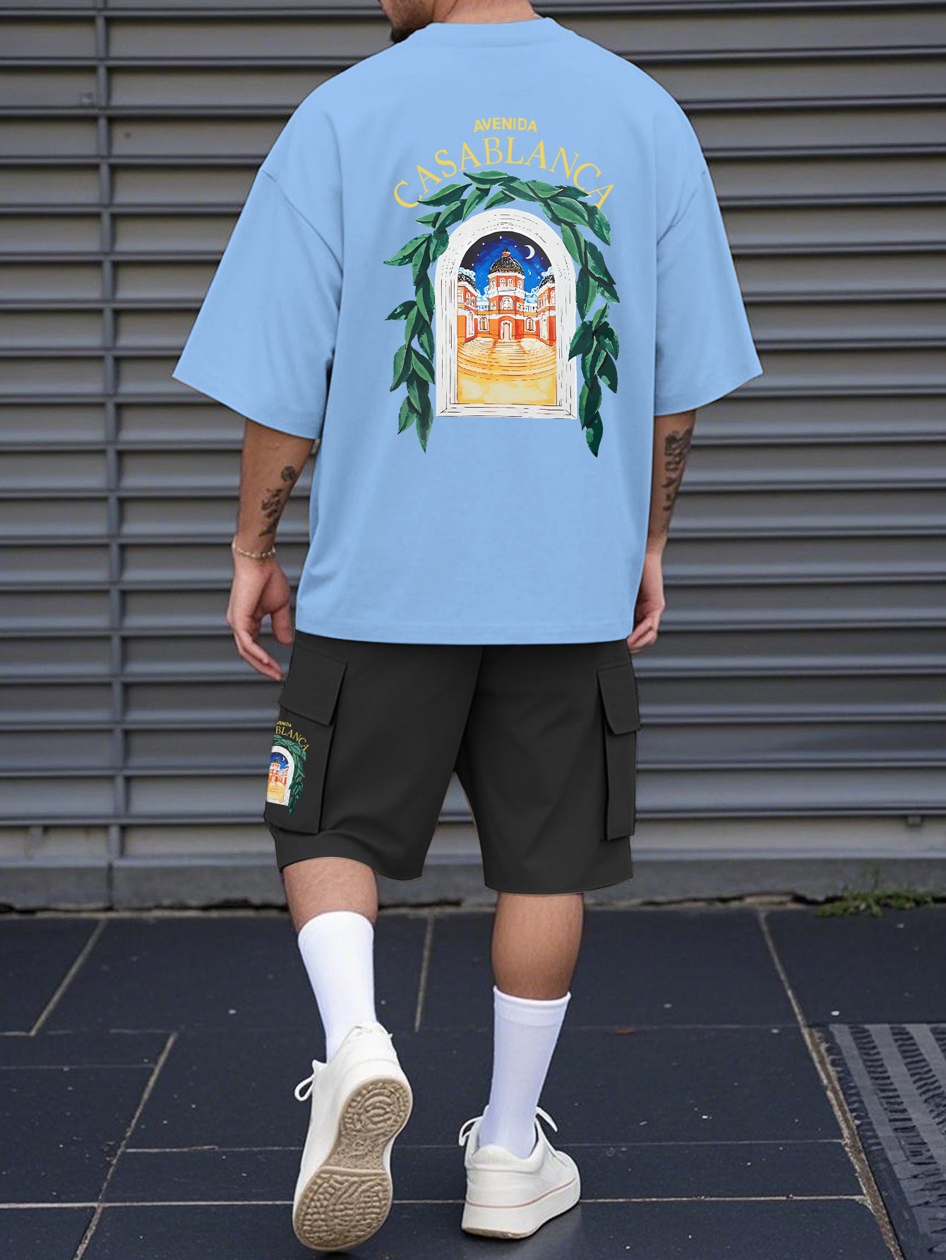 New Loose-Fitting Breathable Men'S Round Neck Short-Sleeved T-Shirt And Workwear Style Multi-Pocket Shorts Set Summer Leisure Sports Two-Piece Suit, Fashionable Sports Casual Versatile Tops And Pants for Men And Women