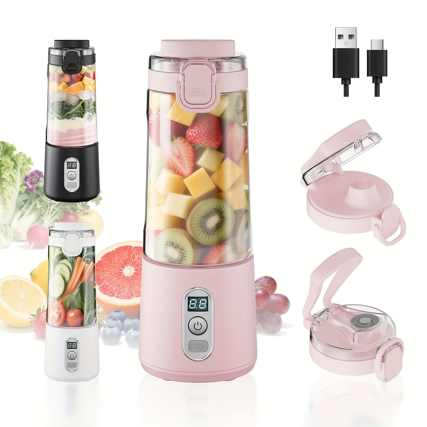 USB Rechargeable Portable Blender with Digital Timer Display, 10-Cup Capacity, Detachable & Easy-Clean Design for Smoothies, Juices, Protein Shakes - Ideal for Gym, Travel, Home Use, Smoothie Blender Portable, Juice Preparati