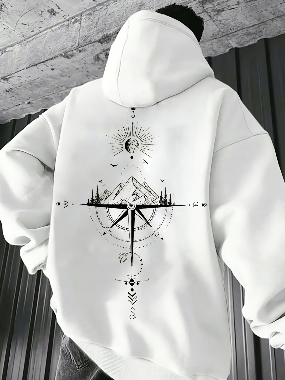 Men'S Autumn Winter for Galaxy Print Hooded Sweatshirt, French Terry Fleece, Polyester, Non-Stretch Knit Fabric, Loose Fit with Pocket Detail, Casual Sports Style Hooded Pullover