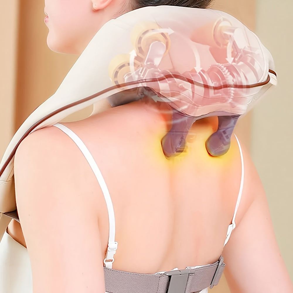 Beige Neck Massager with Hot Compress & Wireless Kneading - USB-Powered Portable Design for Neck, Back, Legs, Shoulders - Home Office Relaxation Gift for Men & Women, Neck And Shoulder Massager, Sleek Appliance Design, Adjust