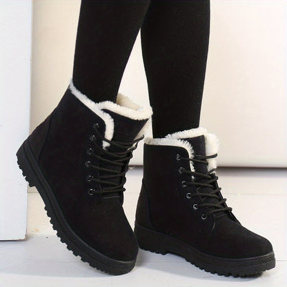 Women'S Winter Snow Boots - Slip-Resistant PU Sole, Lace-Up Closure, Cushioned Insole - Cold Weather Boots for Everyday & Formal Outfits - Extended Sizes up to US Women'S 44 (EU 43) - Black Boots for Winter Adventures, Snowy