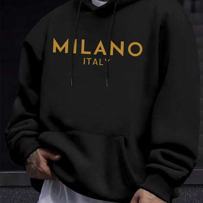 Men's Casual Hoodie with Letter Print - Cozy Pullover Sweatshirt with Kangaroo Pocket, Perfect for Fall & Winter Streetwear, Sweater Hoodie