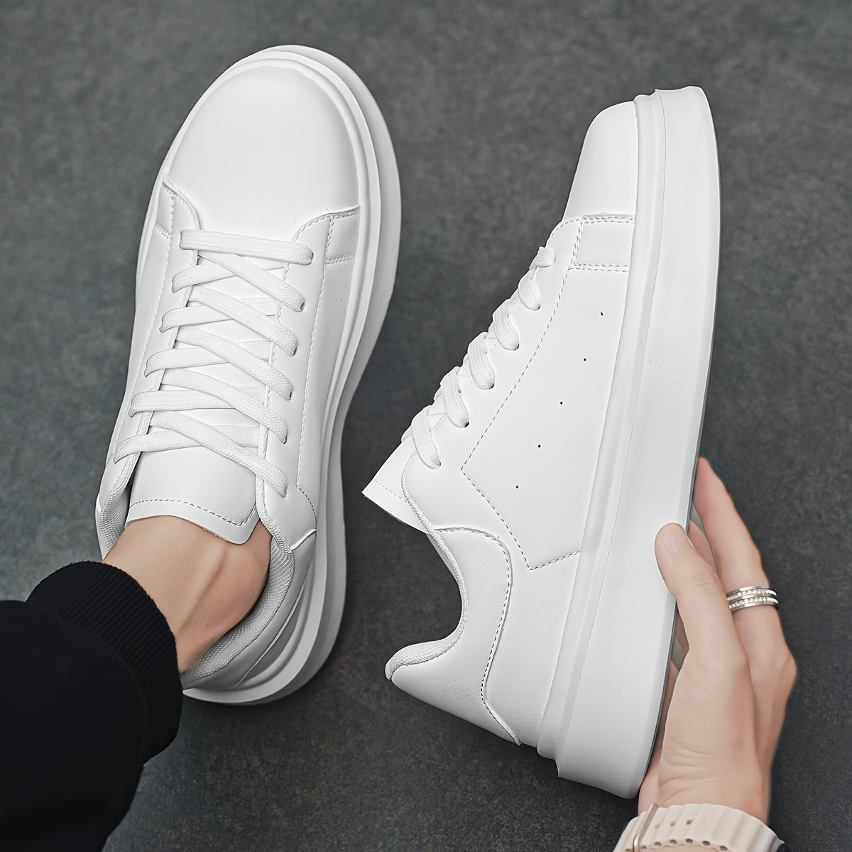 Men'S Classic Solid Color Thick Sole White Shoes, Casual Skateboard Sneakers, Korean Style Versatile Fashion Trend, Lightweight Comfortable Durable Casual Sports Shoes