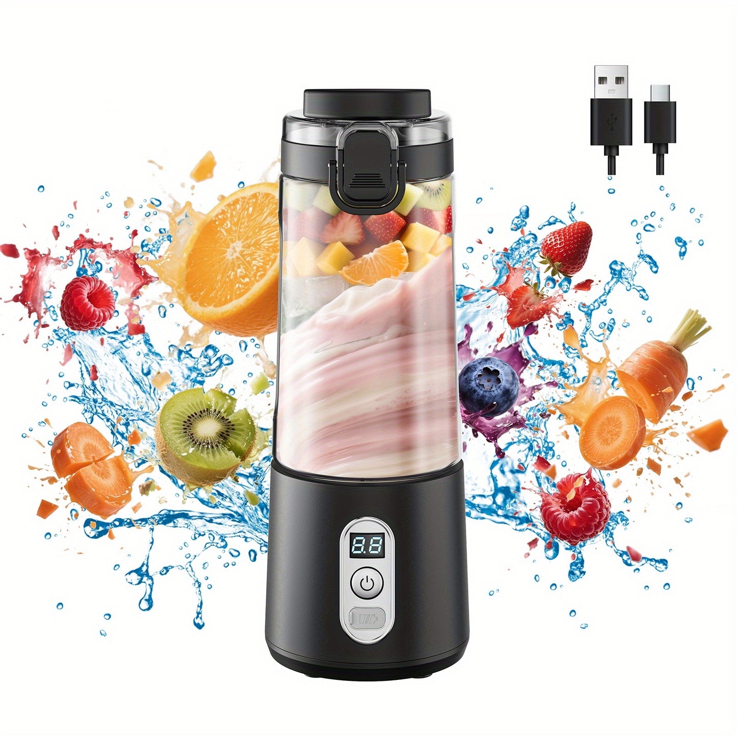 USB Rechargeable Portable Blender with Digital Timer Display, 10-Cup Capacity, Detachable & Easy-Clean Design for Smoothies, Juices, Protein Shakes - Ideal for Gym, Travel, Home Use, Smoothie Blender Portable, Juice Preparati