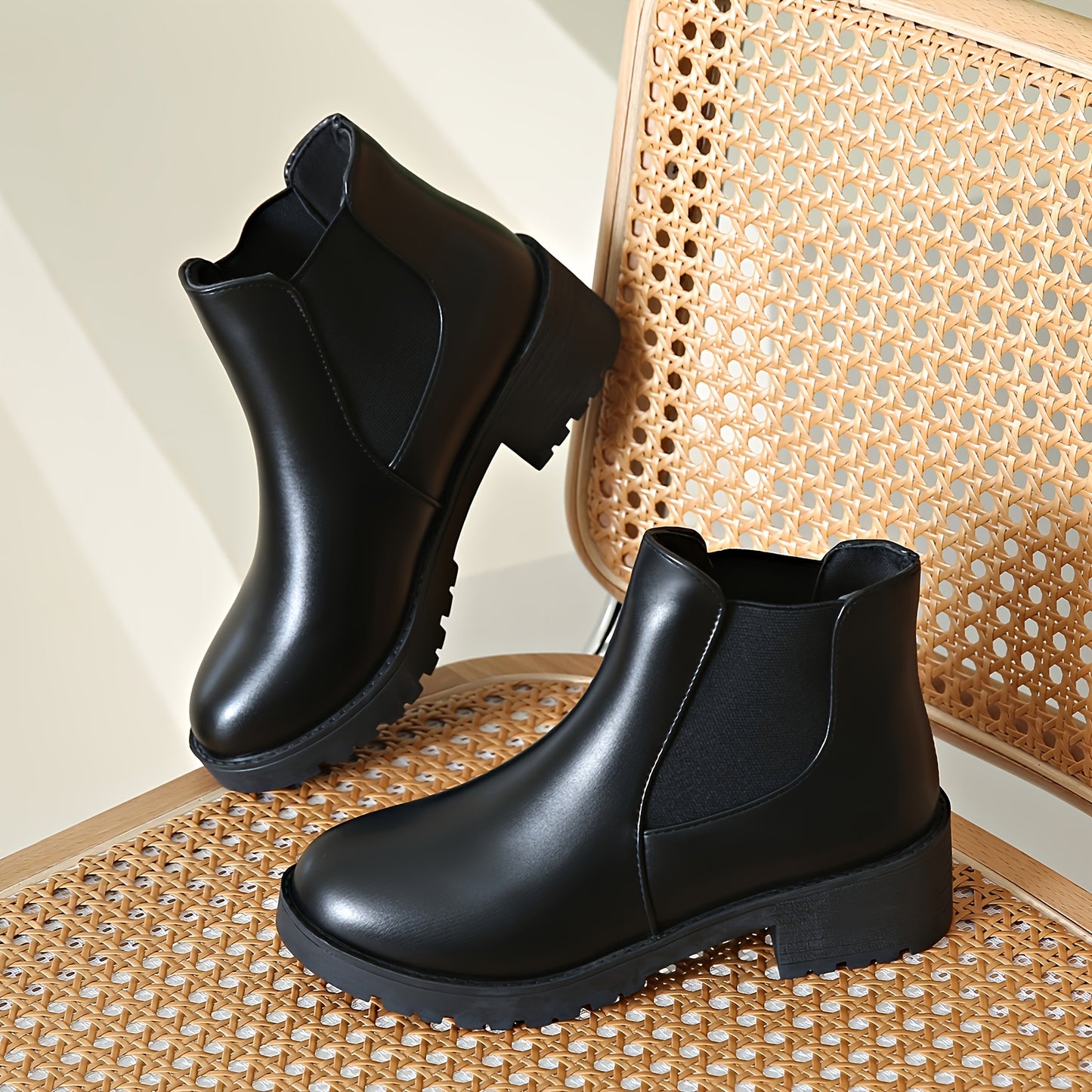 MagiMoBo Women'S Slip-On Chunky Mid-Heel Ankle Boots - Faux Cover Round Toe Platform Boots with Thick Rubber Sole, All-Season Casual Versatile Boots for Casual Attire, Comfortable Walking Boots, Durable Fabric Insole