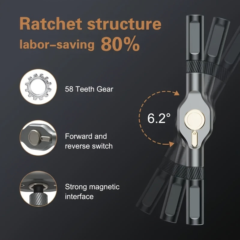 24-in-1 Magnetic Screwdriver Set with S2 Steel Bits & Detachable T-Shaped Ratcheting Handle - Multi-Functional Toolkit for Office, Renovation, and Camping DIY