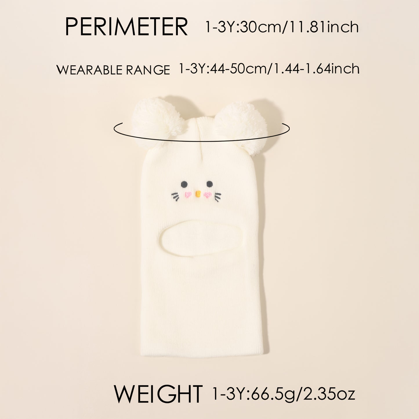 Knit Balaclava Beanie and Neck Warmer hat,cat Embroidery, Stretch Fit, Suitable for 0-3 Years Old, Daily and Casual Wear, Birthday, Holiday Party, Autumn and Winter, Christmas, Halloween