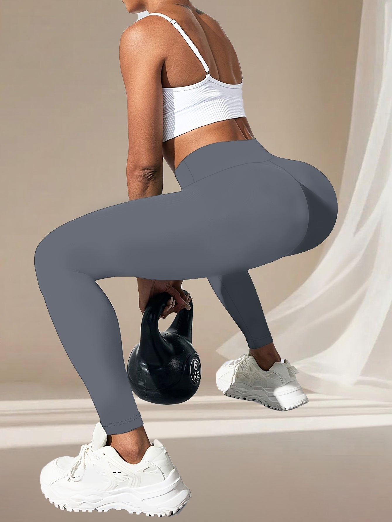 1pc Women's High-Waisted Yoga Leggings - Butt-Lifting & Tummy Control 7/8 Length Workout Pants, Breathable Medium-Stretch Fabric, Non-See-Through Solid Black for Fitness, Running, Yoga & Casual Wear, Yoga Pants