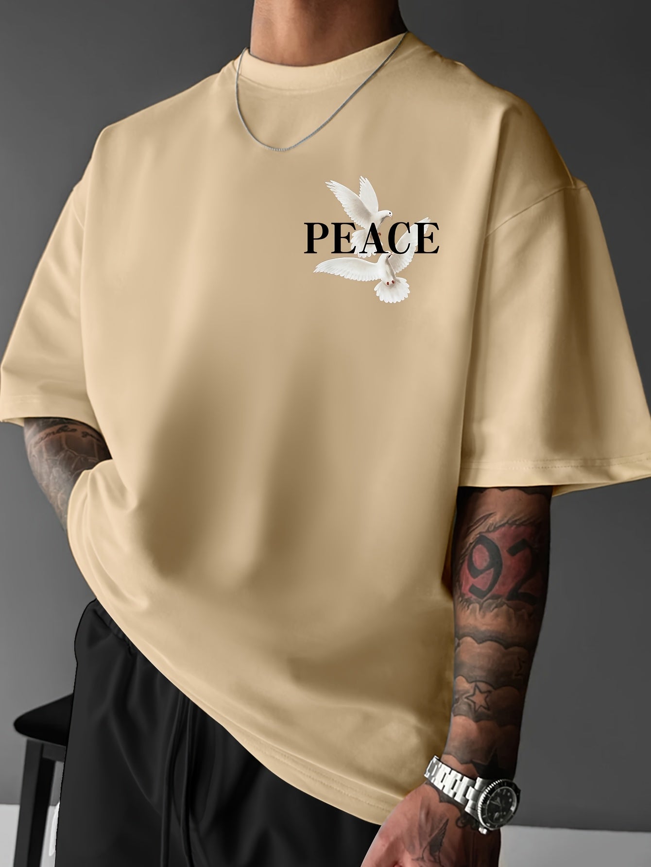Men's Round Neck American Street Letter Loose T-Shirt