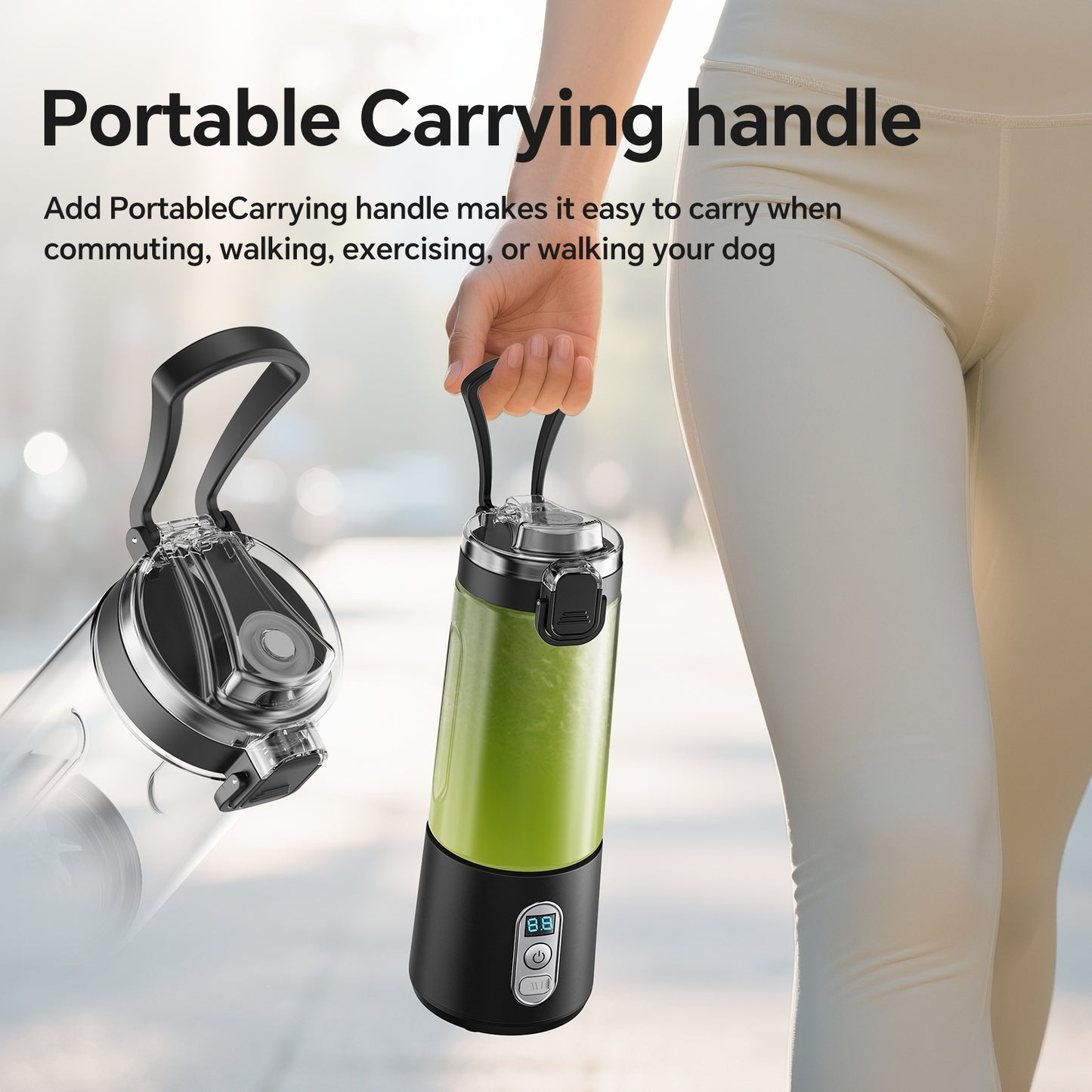 USB Rechargeable Portable Blender with Digital Timer Display, 10-Cup Capacity, Detachable & Easy-Clean Design for Smoothies, Juices, Protein Shakes - Ideal for Gym, Travel, Home Use, Smoothie Blender Portable, Juice Preparati