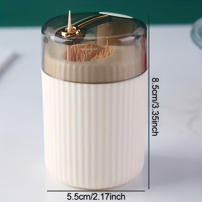 1pc, Toothpick Box, Light Luxury Creative Storage Toothpick Box, Creative Design Swab Jar, Automatic Release Press-type Plastic Toothpick Box, Dental Floss Box, Home Accessories