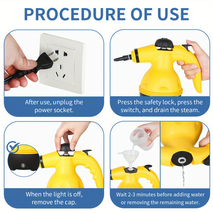 ESUPER Handheld Pressurized Steam Cleaner - 600W 220-240V Multi-Surface Steamer with 3 Brush Heads, 2 Nozzles & 2 Attachments for Home, Car, Upholstery, Grout - Ergonomic Design, Durable ABS Resin, European Plug, 350ml Capaci