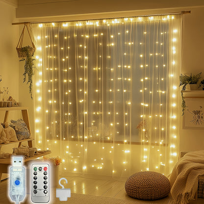1pc, Christmas fairy lamp, 300LED fairy tale curtain lamp, USB plug, 8 modes, including timing/dimming function, DIY bedroom modeling, very suitable for Christmas, Valentine's day, home wall decoration, living room decoration