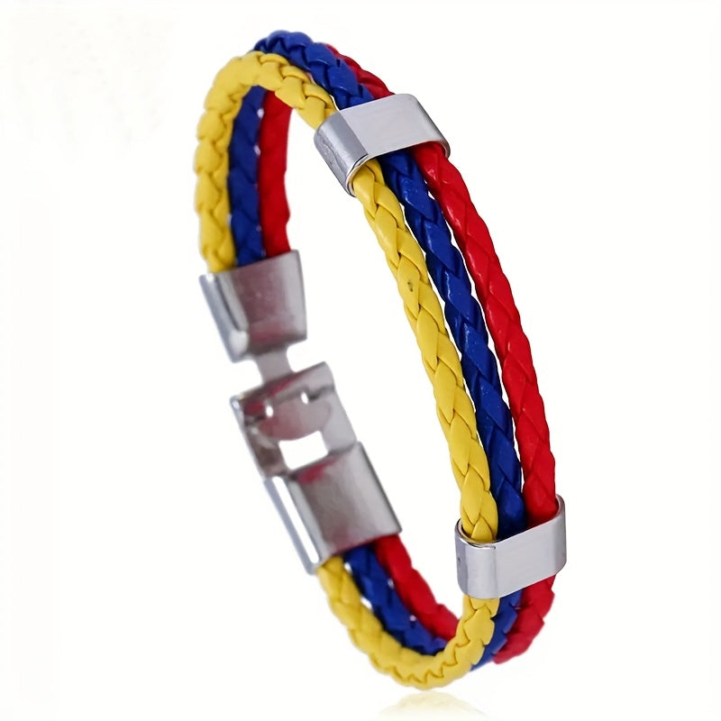 Handmade Braided Red, White, and Green Flag Faux Leather Bracelet - Fashionable Faux Leather Accessory with Metal Buckle, Ideal for National Holiday Celebrations, National Holiday Gift|Festive Accessory|Durable Faux Leather,