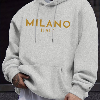 Men's Casual Hoodie with Letter Print - Cozy Pullover Sweatshirt with Kangaroo Pocket, Perfect for Fall & Winter Streetwear, Sweater Hoodie