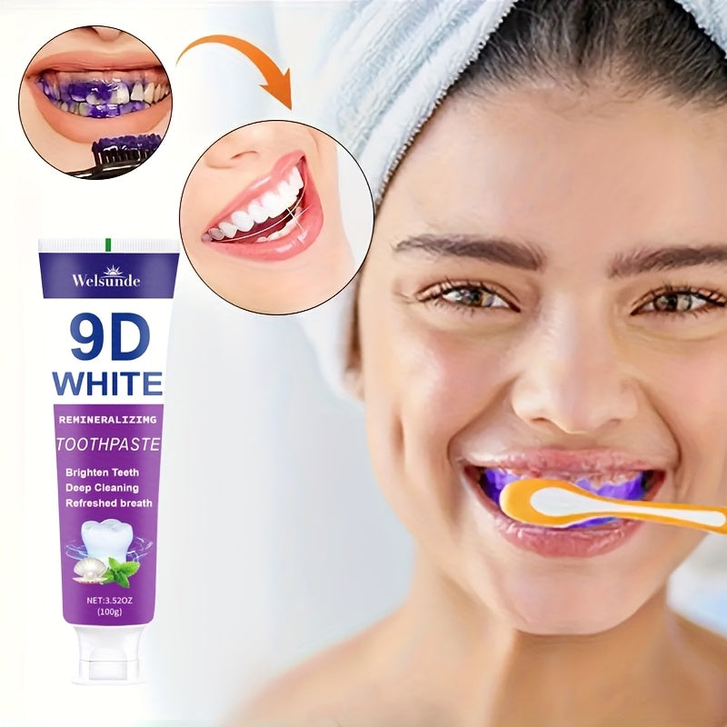 9D Purple Toothpaste, 100g/3.52oz - Deep Clean & Fresh Breath with Natural Pearl Essence for Dental Care, Refreshing Breath, Portable Travel-Friendly Formula, for Men & Women, suitable for daily use and travel